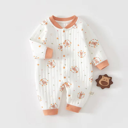 CuddleCub™ Cartoon Bear Romper – Soft Autumn & Winter Bodysuit for Baby Boys and Girls